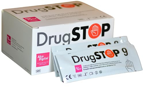 1 x Saliv läkemedelstestkit – oral vätsketestning – 9 läkemedel | Omedelbara resultat, kokain, cannabis (THC), heroin (opiater), amfetamin, metamfetamin, bensodiazepin