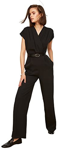 TRENDYOL Damen Einfarbig Gewölbt Detailliert Gewebter Jumpsuit Overall, Schwarz, 40