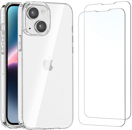 NEW'C Hülle für iPhone 14 (6,1 Zoll) - Ultra Transparent Silikon Weiches TPU Gel und 2 × Panzer Schutz Glas für iPhone 14 (6,1 Zoll)