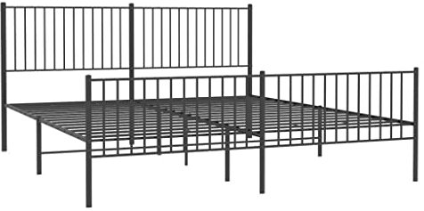 vidaXL Black Metal Bed Frame with Secure Headboard and Footboard - Sturdy Steel Construction, Extra Storage Space, Suitable for 193 x 203 cm Mattress