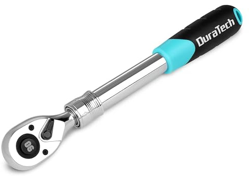 DURATECH 1/2-Inch Drive Extendable Ratchet, 90-Tooth Quick-release Ratchet Wrench with Cushion Handle & Telsecoping Locking Shaft (5 Length Adjustment: 11-4/5 to 17), Reversible, Chrome Alloy Made