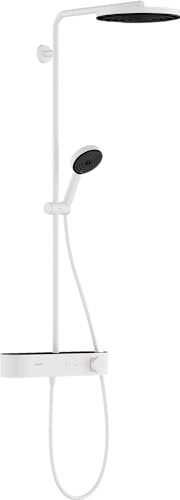 hansgrohe Pulsify S - Duschsystem med termostat, Regndusch (⌀ 260 mm), Duschset med handdusch (3 stråltyper), duschslang, duschstång och rund huvuddusch (1 stråltyp), matt vit
