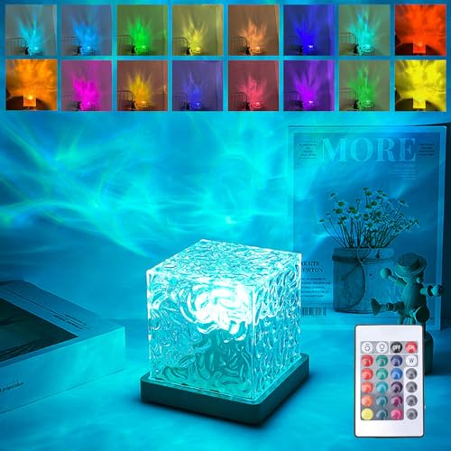 DAZZTIME LED Tischlampe aus Kristall,Acryl Diamant Nachttischlampe,LED Tischlampe Kristall,Wave Lamp Tischlampe,Mit Fernbedienung,Rgb Farbwechsel Nachtlicht für Schlafzimmer,Wohnzimme.