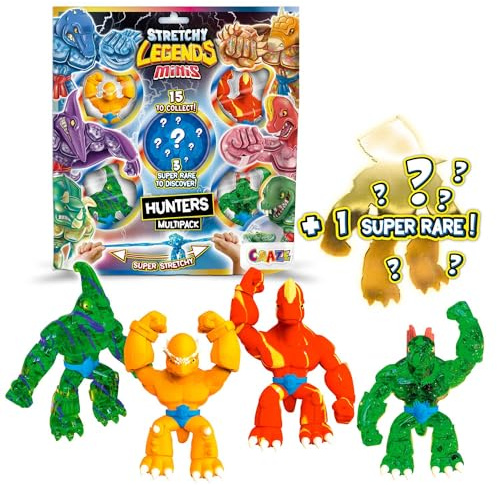 CRAZE Stretchy Legends Mini Multipack Hunters Pack med 5 elastiska samlarfigurer för barn, det finns 15 olika modeller