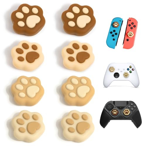 KSJEHW 8PCS Cappucci per Impugnatura per Pollice a Forma di Zampa di Gatto, Cover per Joystick in Silicone Morbido Compatibile con Nintendo Switch/OLED/Switch Lite (Milk Tea Brown)