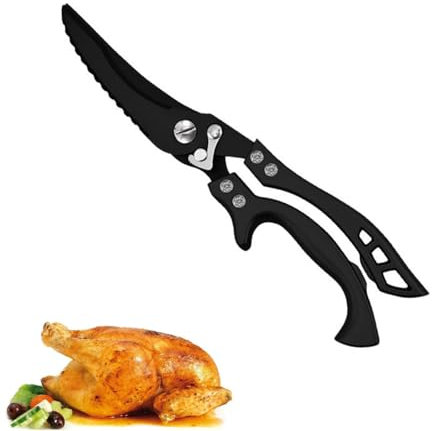 Tijeras para aves de corral, tijeras de cocina afiladas, tijeras para aves de corral de acero inoxidable con mangos ergonómicos, tijeras para carne para cortar pato, pollo, ganso, pavo o pavo (negro)