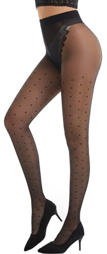 Viyongan Patterned Tights for Women High Waist Pantyhose Black Sheer Stockings 15D(Small Polka Dot)