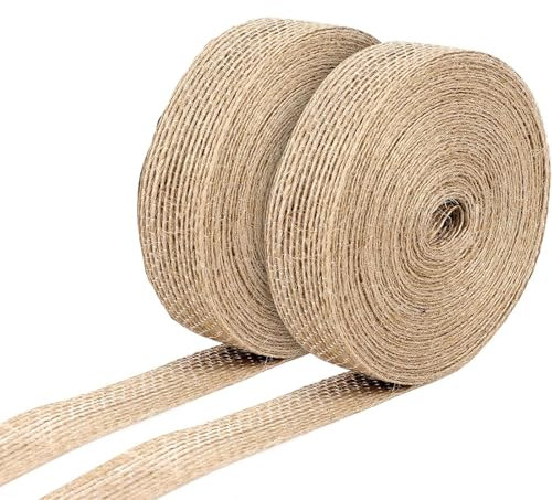20M Cinta de Arpillera Natural, 2cm Rollo de Cinta de Yute, Para Embalaje Artesanal, Regalo, Boda, Navidad, Mesa de Comedor, Decoración de Ramo, 10m/Rollo