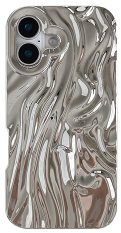 Caseative for iPhone 16 Case,Pleated Water Ripple Chrome Wave Pattern Soft Phone Case (Silver)