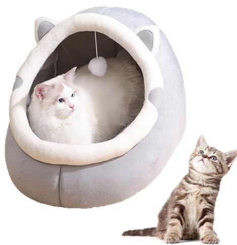 Cama para gatos, casa para gatos, interior, cesta para gatos, cálida, mullida, cueva para gatos, casa suave, acogedora tienda de campaña, nido para gatos, cama para gatos (gris, 38 x 37 x 35 cm)