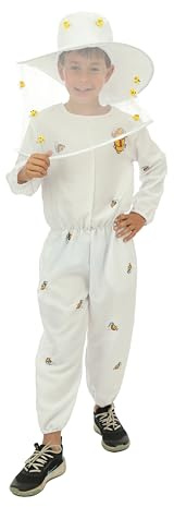 P'TIT CLOWN - Costume da apicoltore per bambini - Unisex - Tuta - Costume perfetto per compleanni, Carnevale, Cosplay, feste in costume ed eventi a tema - Bianco (7-9 anni)