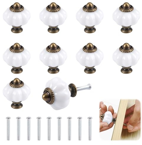 10 stycken möbelknoppar vita runda, 30 mm skåpknoppar i vintagestil, lådknoppar med 10 skruvar, zinklegeringsdörrknappar, kökshandtag för skåp, lådor, köksskåp, garderob