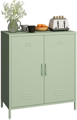 MIOCASA Metal Storage Cabinet - Multi-Purpose Buffet Sideboard Cabinet with Adjustable Shelf & Leveling Feet, Heavy-Duty Steel Design for Living Room, Kitchen, Entryway (Green)