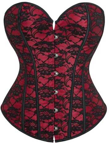 KUOSE Gothic Brocade Stain Lace up Boned Showgirl Overbust Corset Bustier Top