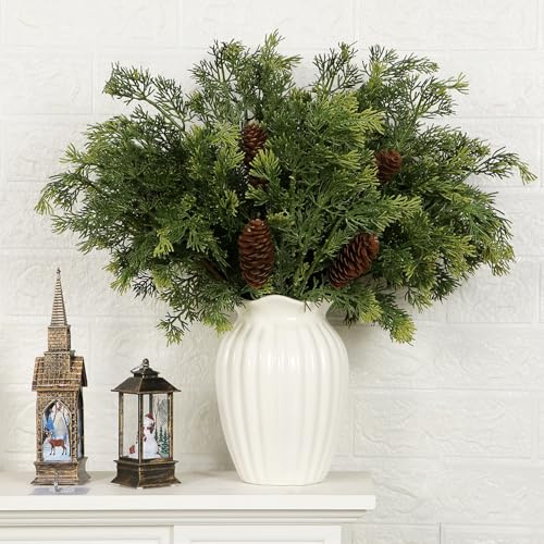 KKSTY 8Pcs Real Touch Artificial Christmas Cedar Branches- 45cm Faux Cedar Stems Realistic Greenery Plants for Vase Xmas DIY Crafts Indoor Outdoor Home Decor