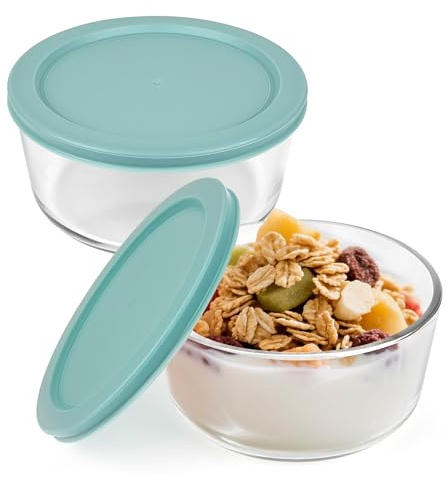 Linkidea 2-pack yoghurtbehållare, 34 dl rund glasförvaringsskål med lock, luftisolerade måltidsbehållare för yoghurt, exakt storlek kompatibel med den ultimata probiotiska yoghurtmaskinen