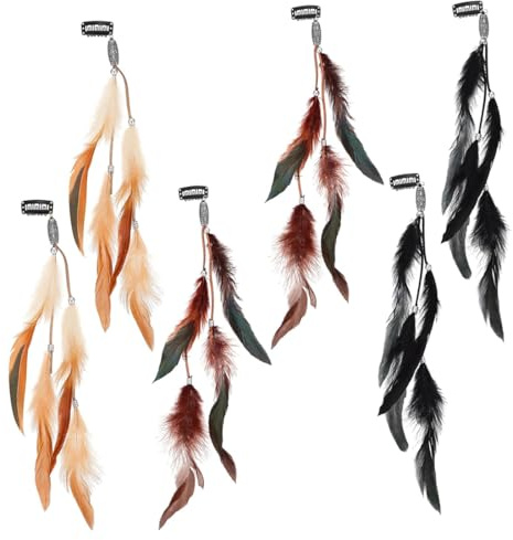 6 Piezas Clips de Pelo Pluma, Bohemio Pluma Extensiones de Cabello, Pluma Extensiones de Cabello, Tocado Hippie con Plumas Pavo Real, Bohemio e Indio Tocado de Plumas, para Mujeres y niñas