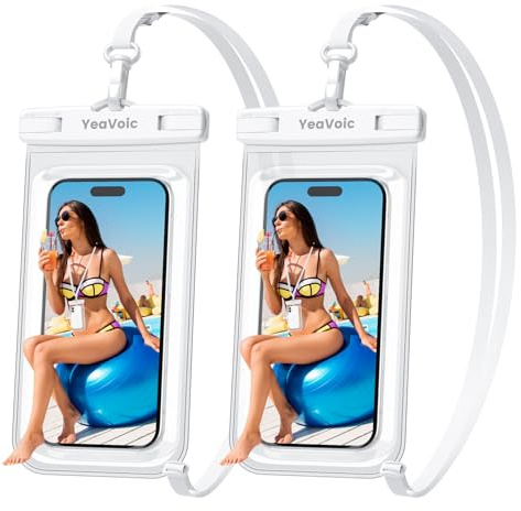 YeaVoic Custodia Impermeabile Smartphone 2 Pezzi, IPX8 Tocco Sensibile Borsa Impermeabile con cordino, Cover Subacquea per iPhone 17 16 15 14 13 12 Pro Max, Samsung, Xiaomi, Fino a 7.0, Bianco