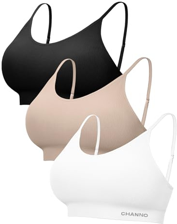 Channo Bralette Senza Cuciture da Donna: Reggiseno Senza Ferretto in Nylon con Spalline Regolabili Coppe Imbottite Coppa A-C per Casa e Tempo Libero 3 Pezzi (Assortito M)