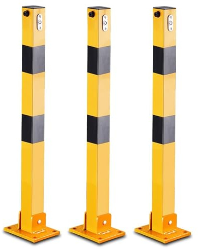 Barrera de estacionamiento plegable para entrada – 27.6 x 1.96 pulgadas, poste de tope de cochera, bolardo de seguridad, bloqueador de espacio de estacionamiento, bloqueo de suelo (juego de 4)