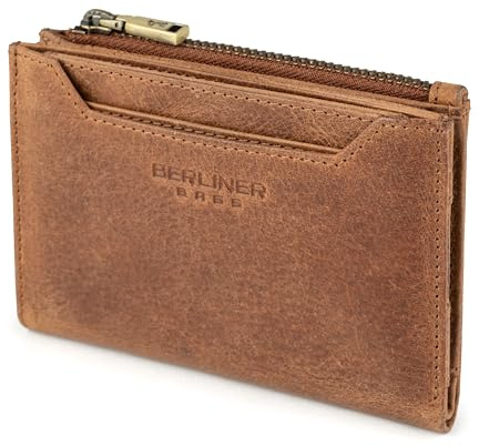 Berliner Bags Vintage Geldbörse Blanca, Kompaktes Portemonnaie aus Leder, Brieftasche mit RFID-Schutz, Kartenhalter & Münzfach für Damen – Braun