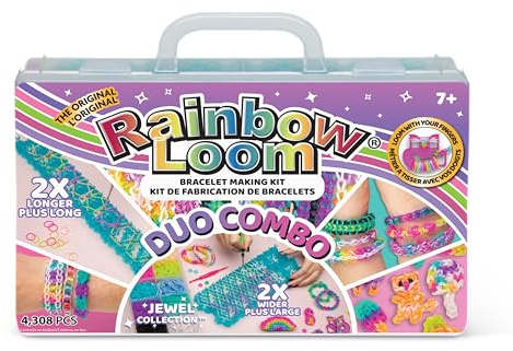 BANDAI - Rainbow Loom Duo Combo - Fabrication de Bracelets Loisir Créatif - Métier à Tisser avec 4000 élastiques - Bijoux Happy Loom Crochets Inclus - Kit breveté - Jouet Enfant 7 Ans et + - CD0104