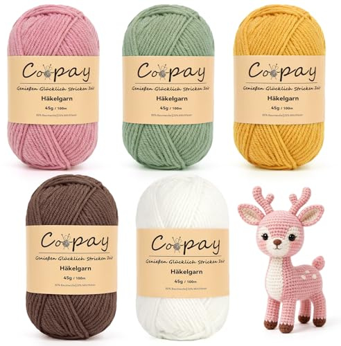 Coopay Laine multicolore pour crochet, 5 x 45 g de laine douce pour tricot, 5 pelotes de laine Faiding pour bébé, pour crochet, fil à crochet de qualité supérieure pour débutants, laine bébé pour