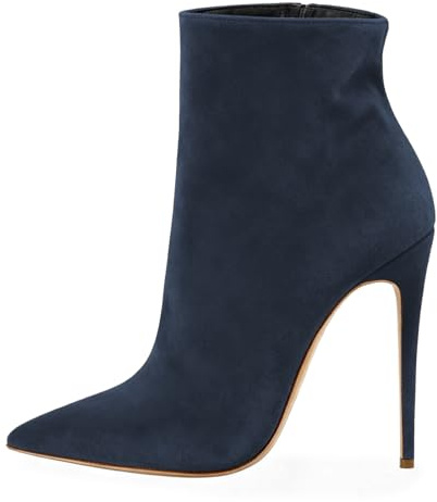 elashe Stivali con Tacco Alto Donna Elegante Stivaletti Zipper Suede Blu EU42