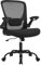 SONGMICS Bürostuhl, Schreibtischstuhl, Drehstuhl mit Netzbespannung, ergonomisch, gepolsterte Lendenstütze, Wippfunktion, 53 cm große Sitzfläche, klappbare Armlehnen, schwarz OBN37BK