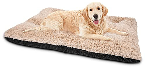 JOEJOY Large Dog Bed Crate Pad, Deluxe Plush Washable Dog Beds Fulffy Soft Kennel Pad Anti-Slip Pet Sleeping Mat for Extra Large Medium Small Dogs, 40 x 27, Beige
