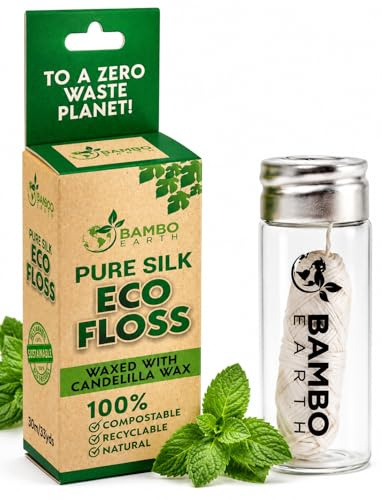 Biodegradable Mint Dental Tooth Lace Floss with Refillable & Reusable Container Holder - 100% Organic Natural and Compostable Teeth Silk Spool Waxed with Candelilla Wax & Eco-Friendly Zero Waste Box