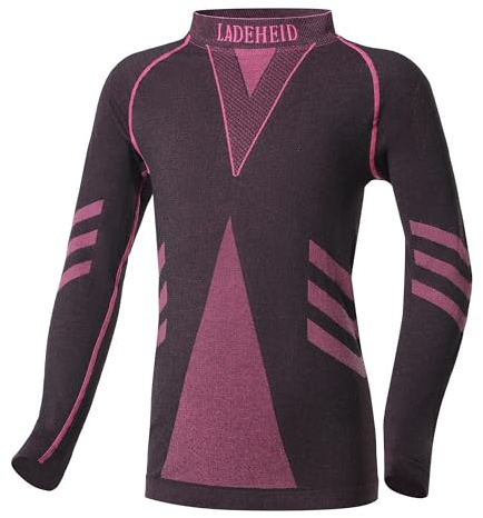 Ladeheid sous-vêtements Thermiques Shirt Manches Longues Unisexe Enfant LAGI007 (Noir/Rose, 158-164)
