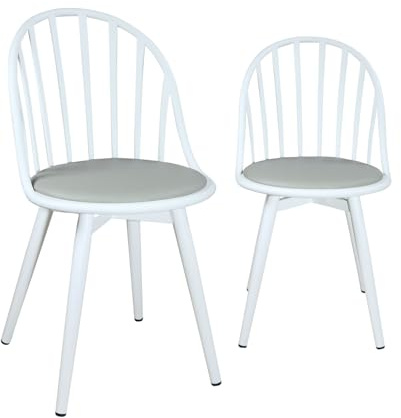 KAYELLES Lot de 2 chaises bistrot à barreaux Design Cuisine, Salle à Manger, Cussin Simili Cuir, Pieds en métal Bold (Blanc Gris)