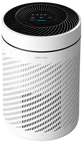 Nordic Home Culture Luftrenare för allergiker, 3 luftreningslägen bil – turbo och tystgående läge, H13 HEPA-filter, filterstatusdisplay, 99,97% filtereffekt mot lukt, damm, pollen, bakterier, vit