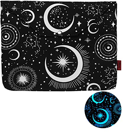 Lparkin Glow in the Dunkel, Mond und Stern, Buchhülle mit Knopf und Extraktasche, Buchbezüge für Taschenbuch, 11 x 8,5 Zoll, Geschenke für Buchliebhaber (Glow in the Dunkel)