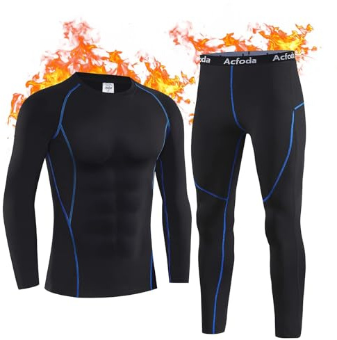 Acfoda Camiseta Termica Hombre Ropa Interior Térmica Ropa Interior Funcional Conjuntos Térmicos con elástica para Running Esquí Montaña Ciclismo Fitness Negro XXL