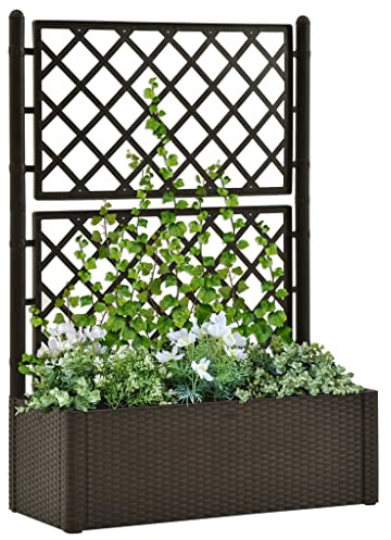 WIFESE Jardinera con Enrejado y Sistema de Riego Automático Moca 100x43x142 cm PP Arriate con Enrejado Ofrece Excelente Soporte para Plantas Flores Enredaderas Maceta Resistente a Los Rayos UVA
