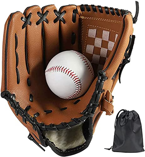 LeapBeast Rechte Hand Baseball Handschuhe, Softball Handschuhe mit 1 Ball, Erwachsenen Baseball Training Wettbewerb Handschuh Verdicken Dauerhaft Softballhandschuhe (Braun, 10.5)