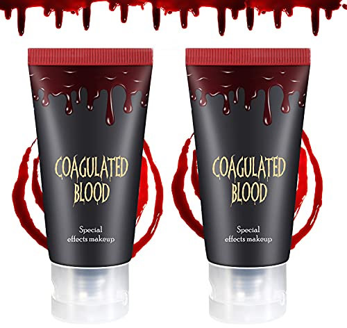 Sang Artificiel 2PCS,DE'LANCI Halloween Maquillage de Sang Artificiel Pour Vampire,Sang Artificiel Facile à NettoyerSFX Maquillage de Scène de Théâtre&Halloween Maquillage de Sang Artificiel - Zombie