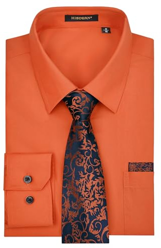 HISDERN Herrskjortor långärmad formell enkel skjorta och slips set button down business bröllop skjortor med ficka normal passform S-XXL