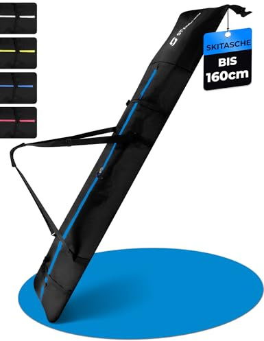 STYNGARD Borsa da sci per bambini con top a rotelle fino a 160 cm – Sacco da sci per bambini in materiale robusto con cerniere lampo di alta qualità - modello Andermatt (nero-blu)