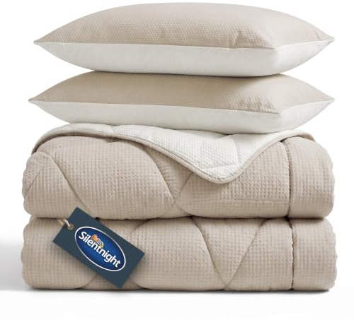 Silentnight Summer Breeze Coverless 2.5 Tog Duvet, Cream Taupe, King | Seersucker, Summer Lightweight, Reversible, Includes Matching Pillowcase, Machine Washable