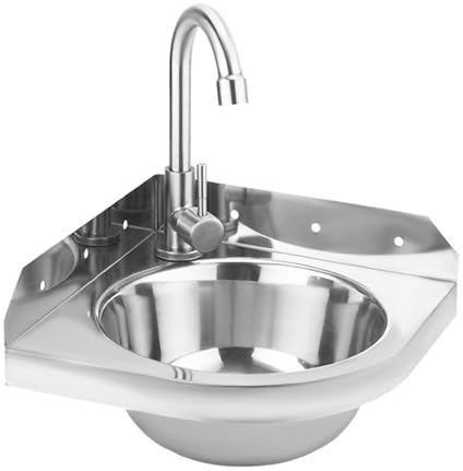 Wall Mounted Stainless Steel Corner Washbasin, Corner Kitchen Sink with Tap, Sink Drain Pipe, Ideal for RV, Boat, Bathroom, Kitchen, Toilet (201 Stainless Steel)