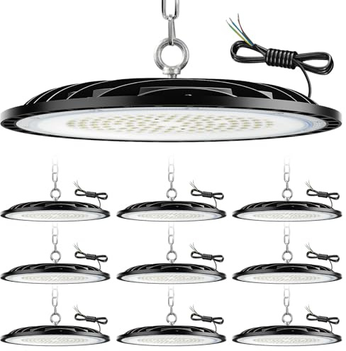 ZXICH 200w UFO LED High Bay Light, Spot intérieur 30000lm, 6000k blanc froid UFO LED atelier lumière, ip65 imperméable à l'eau lampe industrielle usine, garage, entrepôt High Bay light(200W,10 Pack)