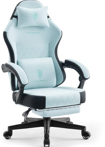 Dowinx Sedia da gaming in tessuto con cuscino primaverile, supporto lombare per ufficio, con poggiapiedi per adulti, ergonomica, grande e alta, per Office Gaming, Aqua