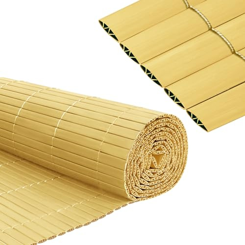 Froadp Recinzione frangivista in polivinilcloruro di bambù, con fascette e lamelle rinforzate a forma di W, resistente alle intemperie, per giardino, per esterni, 200 x 500 cm (bambù)
