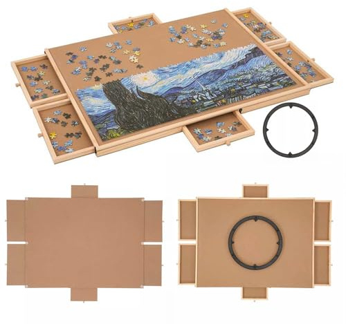 Gziztx Jigsaw Puzzle Table 1500 Pieces Wooden Jigsaw Puzzle Board Puzzle Plateau with 6 Drawers Storage System, Cover, Turntable, for Adults Children