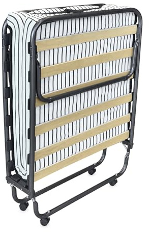 amuéblate Online - Cama Plegable 80 x 190 cm con colchón, Plegatín con Colchón de Invitados, Estructura de Metal con 4 Ruedas, Práctica y Funcional