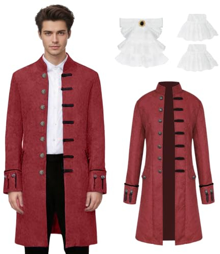 rumnigh Men's Steampunk Jacket Victorian Vintage Gothic Court Tailcoat | Medieval Victorian Vintage Jacket Uniform Long Tuxedo with collar decoration and cuff flowers for Halloween cosplay