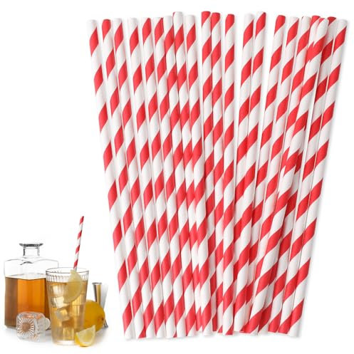 Lot de 100 pailles en papier, 19,6 cm, rayées, biodégradables, respectueuses de l'environnement, pour restaurants, bars, fêtes, café, jus